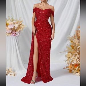Luxe off shoulder party formal evening sequins dress